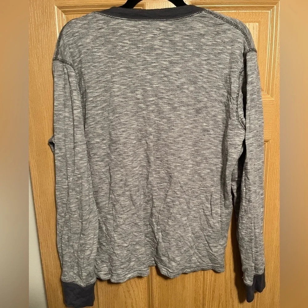 J.Crew Men's Henley Double-knit Blue White Pinstripe Cotton Blend Long Sleeves